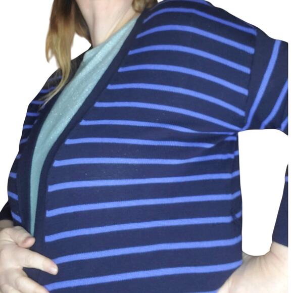 Talbots Size 1XP Petite Blue Striped Open Front Sweater Cardigan Pima Cotton - Picture 2 of 9